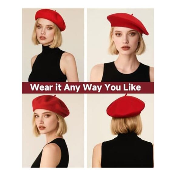 French Wool Beret Hats Solid Color Classic Beanie Winter Red Cap Painter Berets main image 9